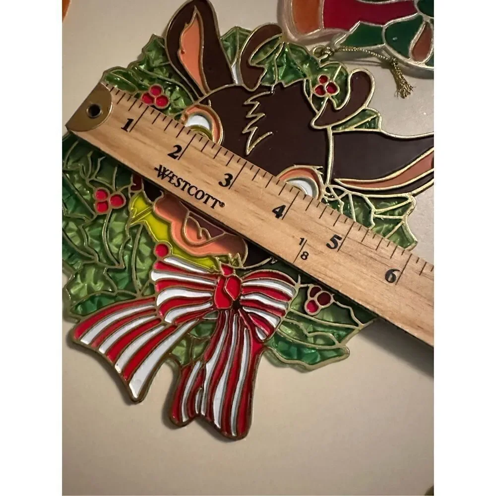 VINTAGE LARGER STAINED GLASS LOOK WINDOW ORNAMENT SUNCATCHERS CHRISTMAS MCM